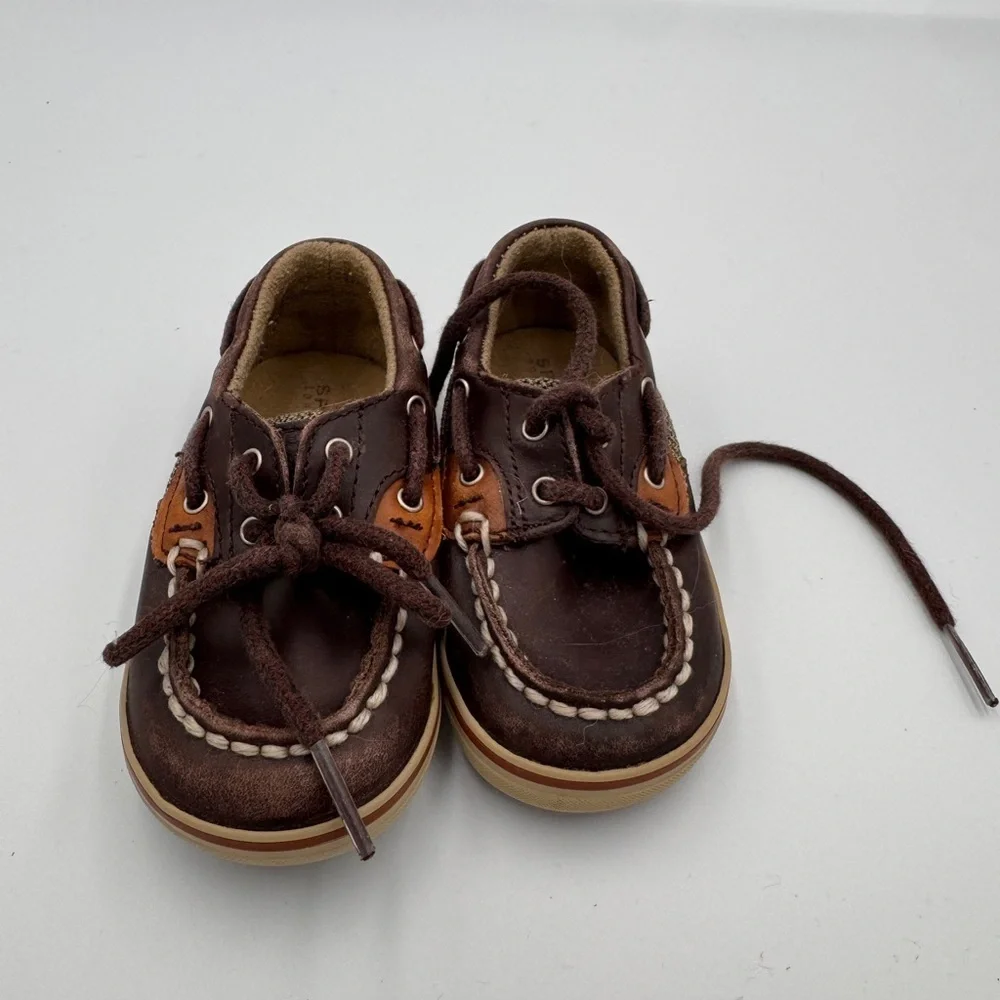 Sperry Baby Girls Boys Size 4 Kids Brown and Tan Moccasins Boat Shoes